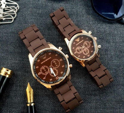 2 Pcs Unisex Stainless Steel Chronograph Couple Watches – Round Multicolor Design
